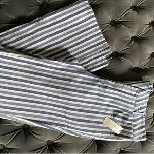 Light blue denim colored/darker blue striped pants purchased at Anthropologie.